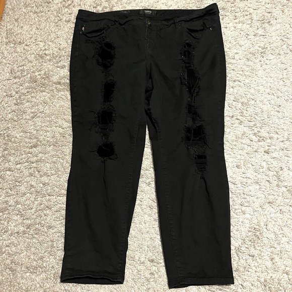 torrid Denim - Torrid Skinny Black Distressed Beaded And Velvet Embelishment Denim Jeans sz 26